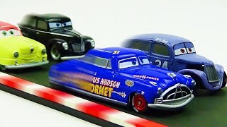 Cars 3 Retired Cars Race!! Stop Motion Animation. Videos For Kids. Doc Hudson cars toy