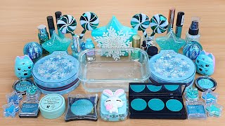MINT SLIME Mixing makeup and glitter into Clear Slime Satisfying Slime Videos