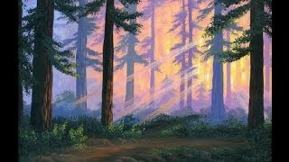 Come dipingere un bosco 2 al tramonto con colori acrilici su tela