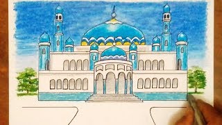 MASJID BIRU - CARA Menggambar dan Mewarnai MASJID/Drawing Mosque