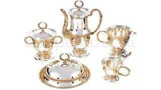 Кофейный сервиз серебряный "Царский" элитная серебряная посуда от LuxPodarki.ru