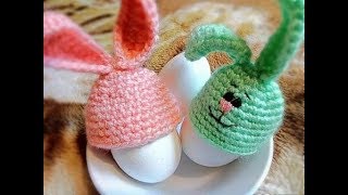 Шапочки Зайчики для пасхальных яиц крючком. Вяжем шапочки крючком. Поделки к Пасхе. Зайчики крючком