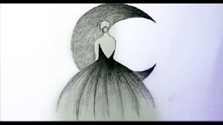 How to Draw a Girl with Moon - step by step
