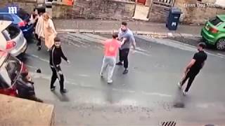 Shocking CCTV footage shows violent road rage mass brawl