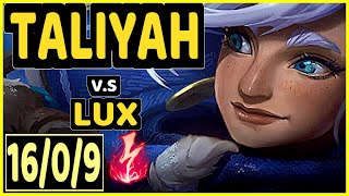 GREVTHAR (TALIYAH) vs LUX - 16/0/9 KDA MID CHALLENGER GAMEPLAY - BR
