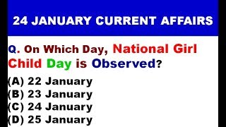 Current Affairs 24 January 2020 | English MCQ's |Daily Current Affairs in English