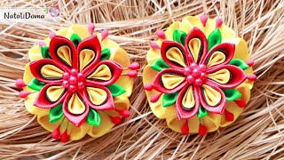 Как сделать яркие Цветы Канзаши / Kanzashi Flowers Tutorial / DIY NataliDoma