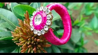 Silk thread party wear ring making I how to make quilling paper finger ring l DIY l quilling ring
