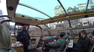 Поездка в Амстердам, на кораблике по каналам, ночной город. Amsterdam - Netherlands HD (120` angle)