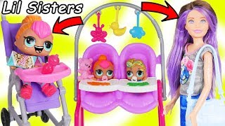 LOL Surprise Dolls + Lil Sisters Meet Skipper the Babysitter - Barbie Shops Toy Video