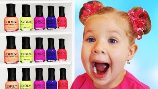 Roma and Diana Pretend Play with baby nail polish