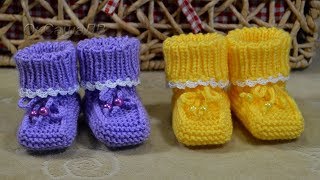 Пинетки спицами (от 0 до 1года). Простая модель.  Knitting Baby booties