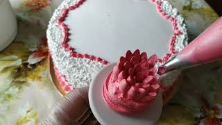 Украшение торта БЗК кремом.Торт с розами и хризантемами.Cake with roses and chrysanthemums.