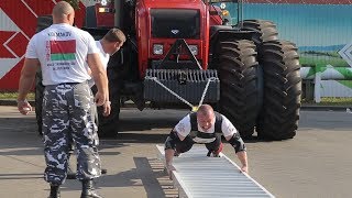 Мировой рекорд: Дмитрий Белайц сдвинул с места трактор BELARUS-3522 весом 19 тонн