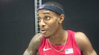 Tony McQuay talks after running 45.06 in the first round of the 2013 IAAF Worlds