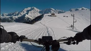Condition extrême Vtt, vttae en montagne, neige, panorama du Mont Blanc hiver 2018