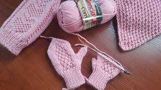 Комплект "Нежность". Шапка, шарф, варежки спицами. Часть 4. Варежки.