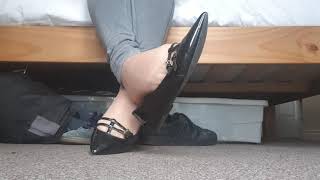 nylon feet in patent black flats