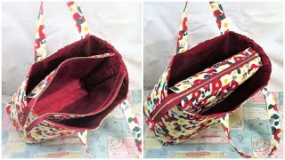 トートバッグ作り方　ファスナー付き仕切りポケット　How to make tote bag