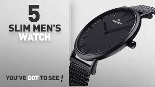 Top 10 Slim Men's Watch [2018]: Tonnier Black Stainless Steel Slim Men Watch Quartz Watch