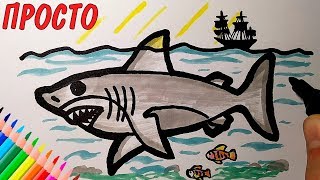 Как нарисовать БОЛЬШУЮ БЕЛУЮ АКУЛУ просто, Просто рисуем