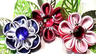 Цветы из Ленты 5 см Канзаши МК / How to Make Kanzashi Flowers / DIY Flowers Tutorial
