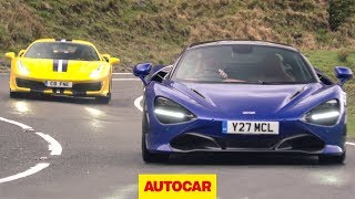 Ferrari 488 Pista v McLaren 720S on the road ... in the wet | Supercar review | Autocar