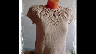 Топик спицами с кокеткой из листьев  free summer knitting patterns Вязание с LusiTen! Топик с листья