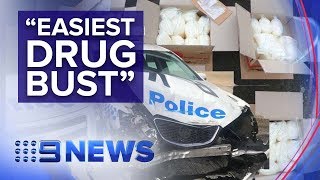 WATCH van allegedly carrying $200m of meth crash into parked police car | Nine News Australia