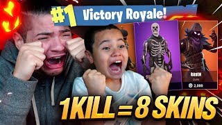 1 KILL = 8 FREE SKINS FOR MY 9 YEAR OLD LITTLE BROTHER! 9 YEAR OLD PLAYS  FORTNITE BATTLE ROYALE!