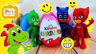 PJ Masks Pidżamersi Otwierają Kinder Jajka Niespodzianki! Zabawki Emoji, Sowella, Gekson i Kotboj!