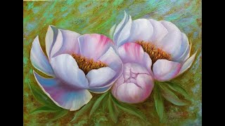 Рисуем ПИОНЫ маслом. Как нарисовать пионы маслом легко! Peony oil painting