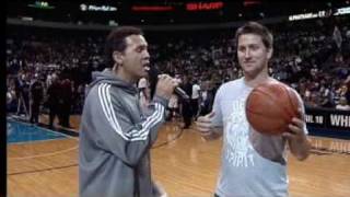 Fan Hits 4 Amazing Shots - ALL SWISH - Half Court, 3 pointer, Free throw, layup at Dallas Mavericks