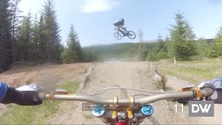 Three men in Kilts ride Fort William World Cup DH track.
