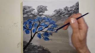 DIY landscape with blue tree. DIY Landschaft mit blauem Baum.