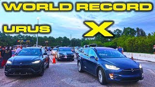 WORLD RECORD REMATCH - 2019 Tesla Model X Raven Ludicrous vs Lamborghini Urus 1/4 Mile Drag Racing