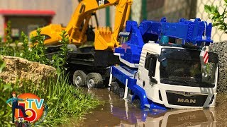 BRUDER TRUCKs river crossing! new LKW MAN Garbage Crane Betonmisch