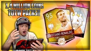 1.4 MILLION COINS WORTH TOTW PACK OPENING!! NEW 95 RONALDO!! FIFA MOBIE