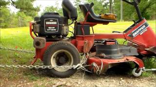 Straightening Mower Deck of Snapper Lawn Mower with Pine, Chain, Cable and Winch