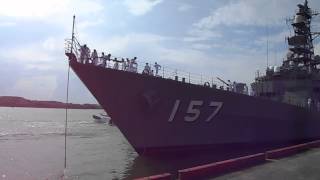 DD157 護衛艦さわぎり Sawagiri　出港　　海上自衛隊JMSDF 出港用意ラッパ　帽ふれ　2014年8月4日　宮崎県宮崎港