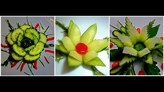 3 ЛАЙФХАКА  КАК КРАСИВО НАРЕЗАТЬ ОГУРЦЫ! ЦВЕТЫ ИЗ ОГУРЦОВ! УКРАШЕНИЯ ИЗ ОВОЩЕЙ!!