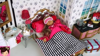 Doll Bedroom Morning Routine in Grand Hotel Room with Frozen Elsa Anna American Girl Dolls