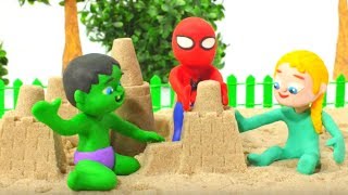 SUPERHERO BABIES MAKE SAND FIGURES ❤ Spiderman, Hulk & Frozen Elsa Play Doh Cartoons For Kids