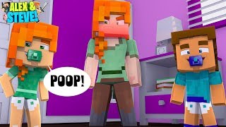 Minecraft LIFE OF ALEX & STEVE - BABY ALEX'S FIRST WORD IS POOP!!!