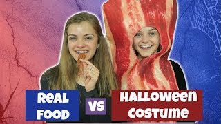 Real Food vs Halloween Costume ~ Eat It or Be It Challenge ~ Jacy and Kacy