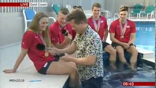 BBC BREAKFAST - MIKE BUSHELL STUMBLES NECK DEEP INTO POOL DURING INTERVIEW