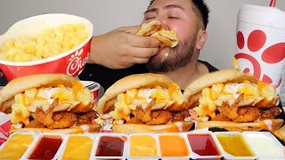 CHEESY WAFFLE FRY BUFFALO RANCH CHICKEN BURGER | CHICK FIL A MUKBANG