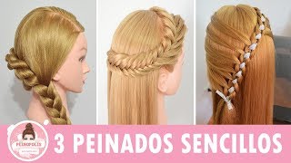 3 PEINADOS FACILES Y RAPIDOS CON TRENZA ESPIGA, DE CINTA Y NUDOS