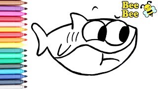 Раскраска для детей АКУЛЕНОК BABY SHARK. Мультик - раскраска. УЧИМ ЦВЕТА