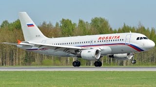 Заруливание на стоянку в Международном Аэропорту Курумоч (г.Самара).Airbus A319,авиакомпания Россия.